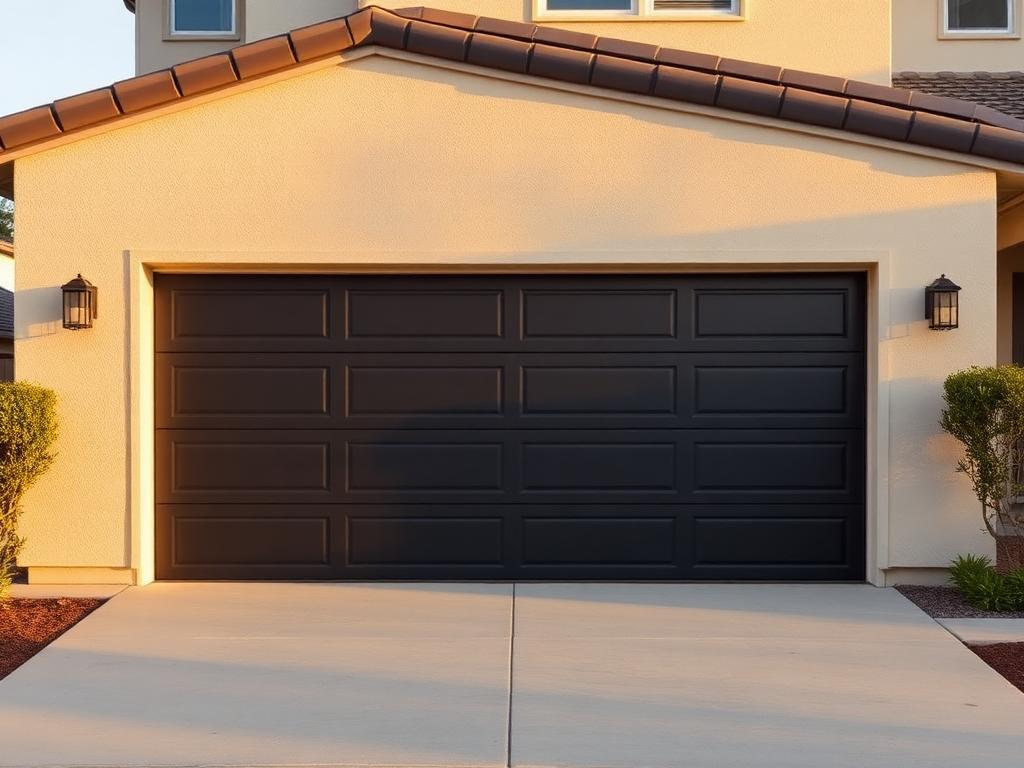 Insulated dark steel garage door installed on a Clovis home